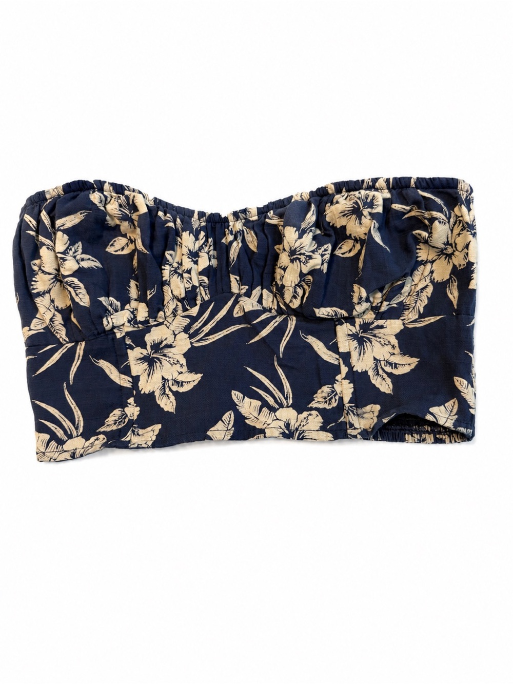 American Eagle Outfitters Navy Blue and Cream Floral Strapless Tube Top